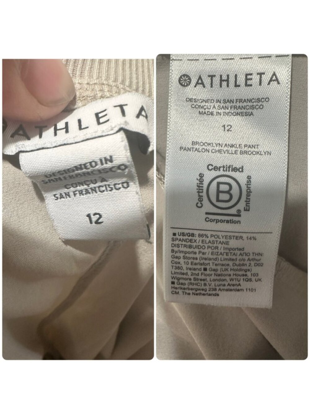 Athleta Brooklyn Ankle Pants Womens 10 Beige straight Leg Lightweight Outdoor - Picture 4 of 12